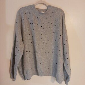 Crown & Ivy Black Pearl Jewel Sweater Gray Plus Size 3X